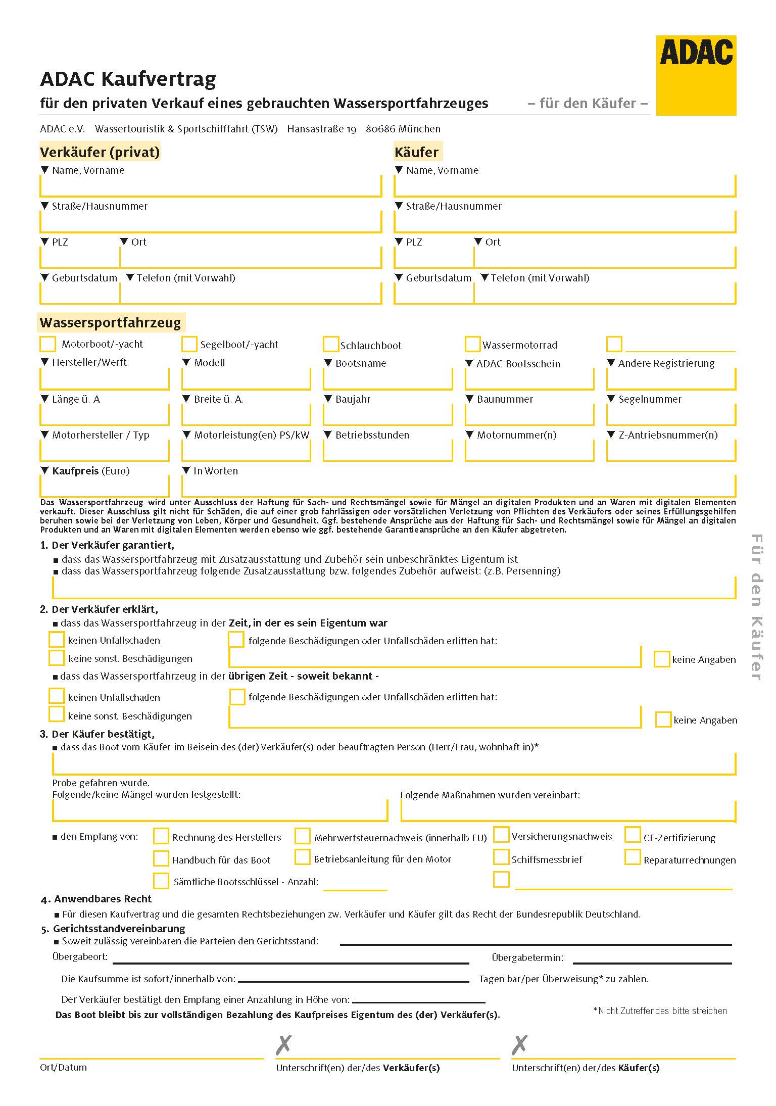 ADAC Kaufvertrag für den Gebrauchtbootkauf ADAC Skipper Portal