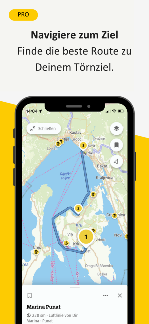 Abbildung der Funktion Routenplanung der ADAC Skipper App