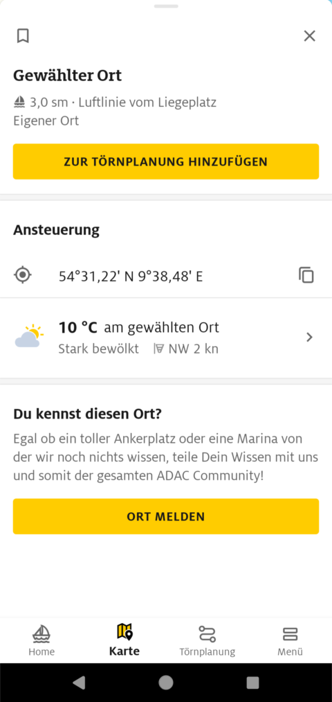 ADAC Skipper App Ankerplatz melden