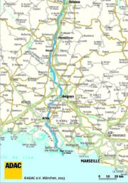 Karte von der Rhone bis zum Mittelmeer