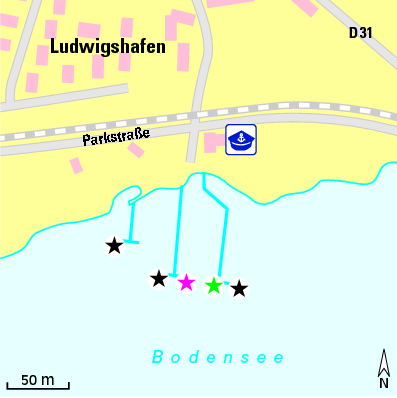 Karte Marina Ludwigshafen Ost – Steganlage Bürgin/Rütimann