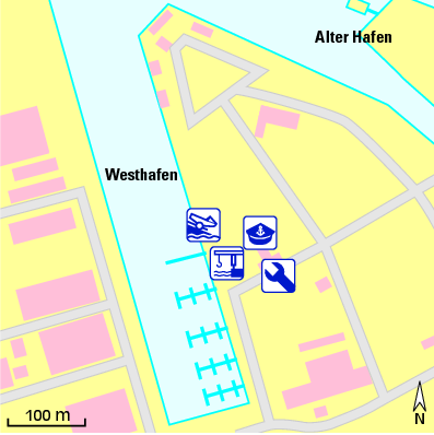 Karte Marina Sportbootservice Westhafen Wismar